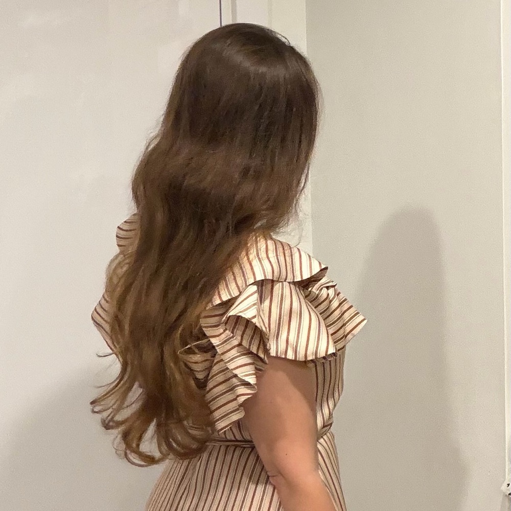 Zimmermann Beige and Brown Striped Ruffle Mini Dress - Picture 6 of 6